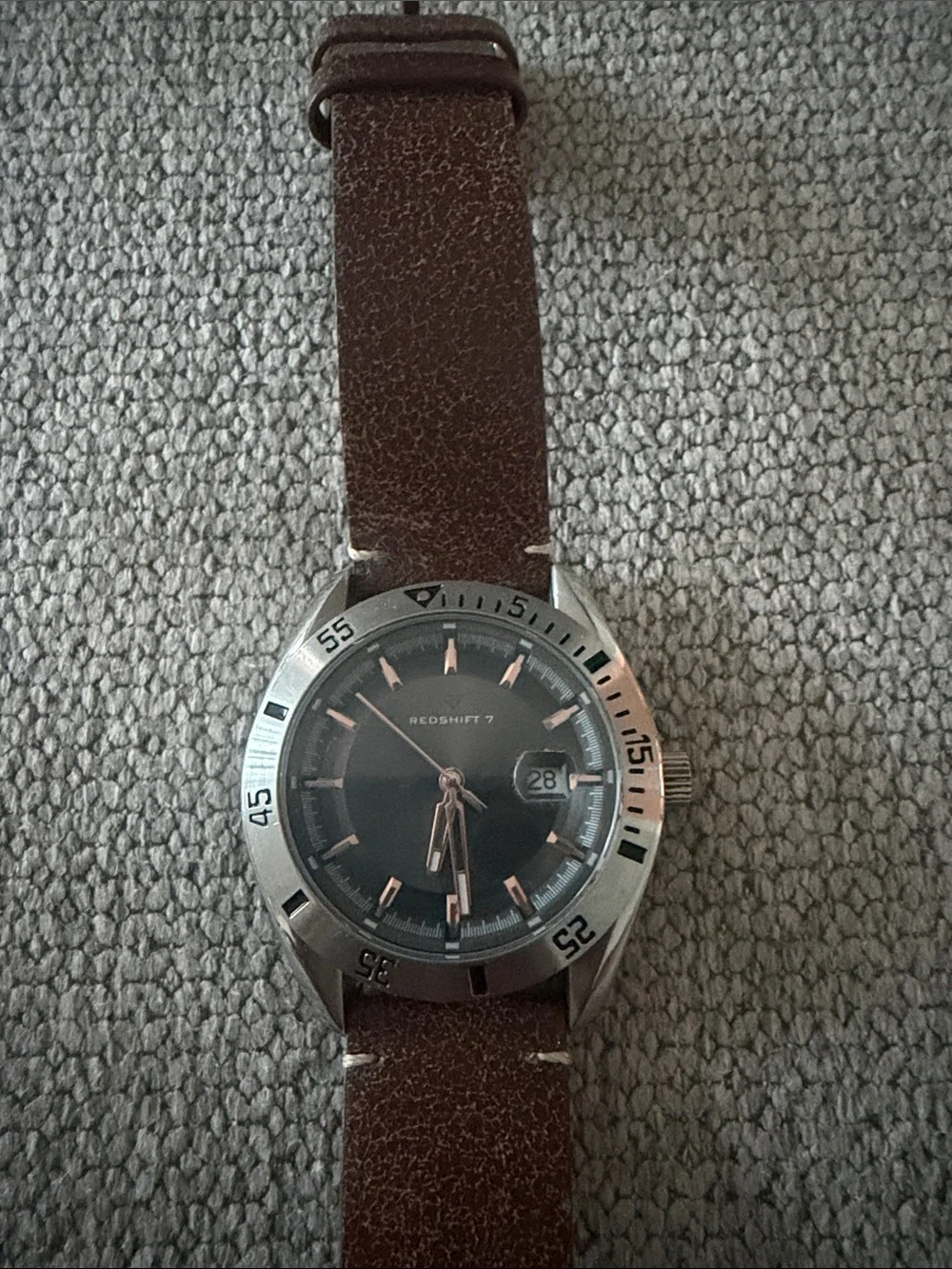 RedShift 7 Black Dial Stainless Watch with Brown Leather Strap
